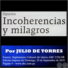 INCOHERENCIAS Y MILAGROS - Por MONTSERRAT ÁLVAREZ - Domingo, 29 de Septiembre de 2019